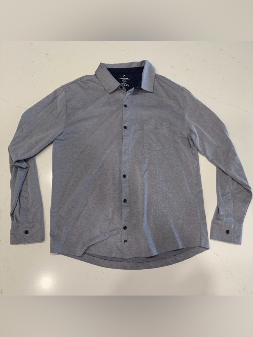 Fabletics Men's Heather Grey Long-Sleeve Button-Down Shirt - Large